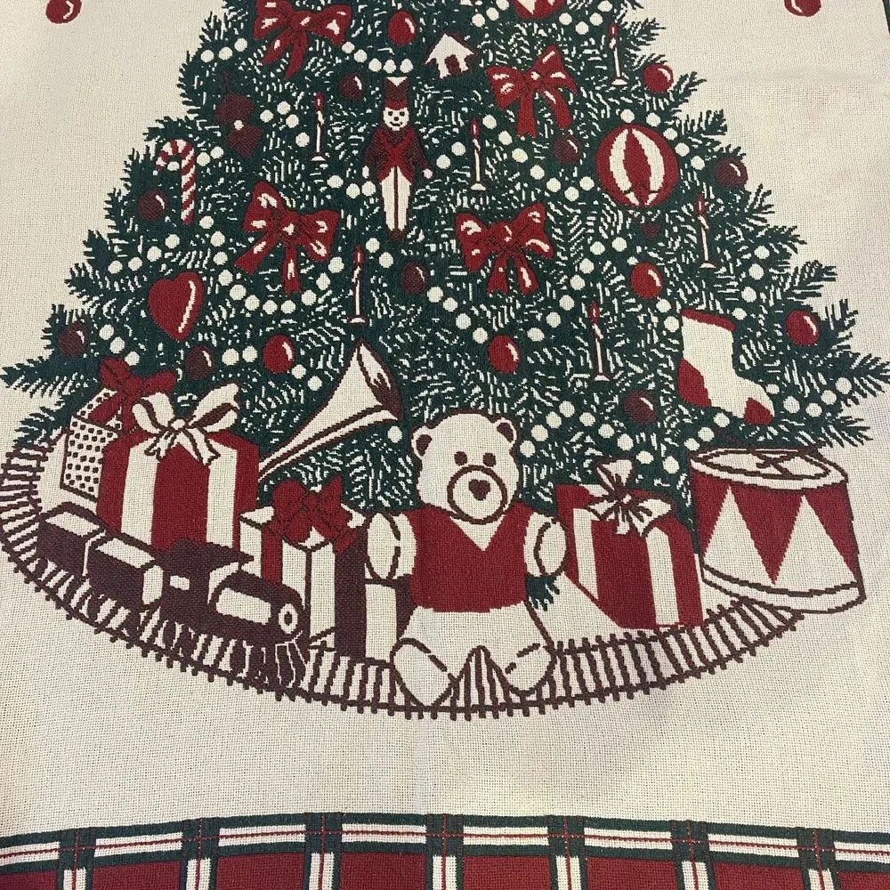 VTG Woven Tapestry Christmas Blanket Reversible Tree Bear Train Victorian Trad